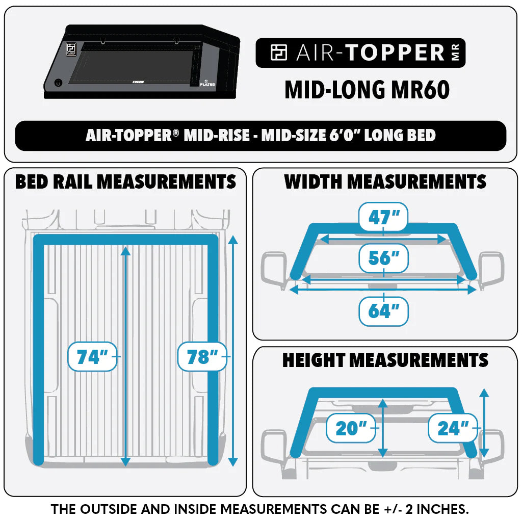 Flated Air-Topper Mid-Rise Inflatable Ute Canopy Mid-Size 6'-Long Bed