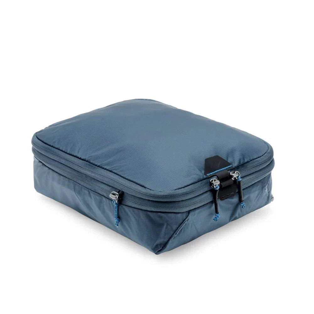 Blue suitcase on a white background