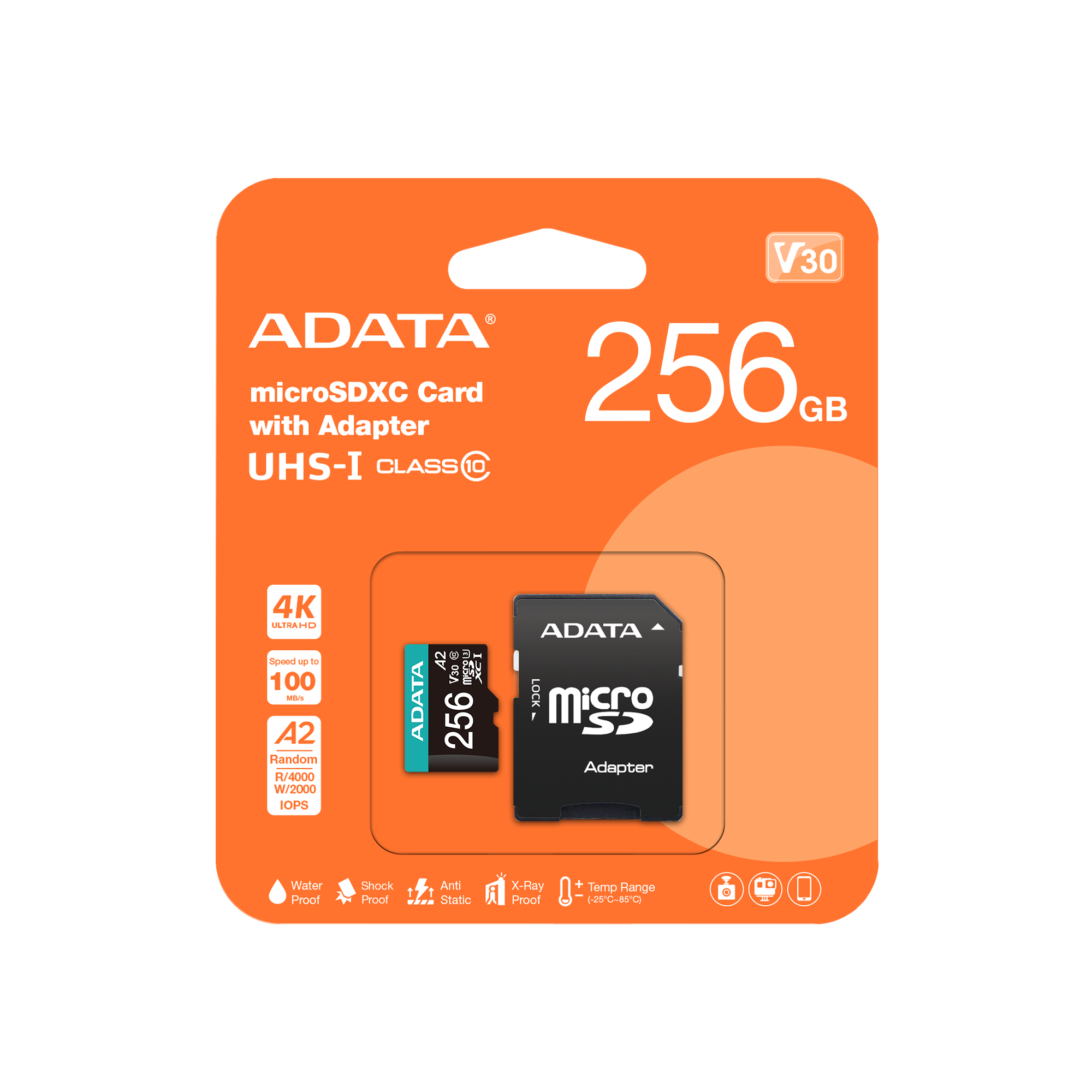 Adata 256 GB Premier Pro microSDXC/SDHC UHS-I U3 Class 10(V30S) Card