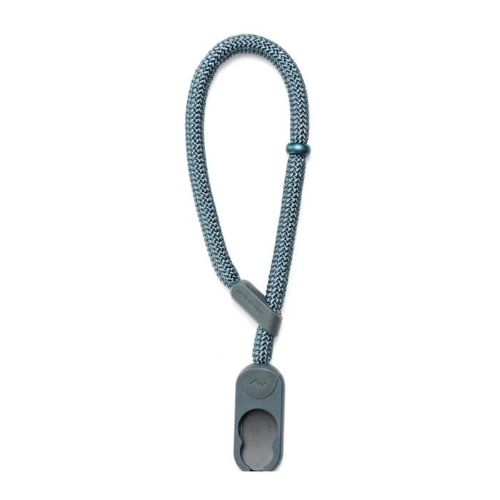Blue braided lanyard with a metal clip on a white background