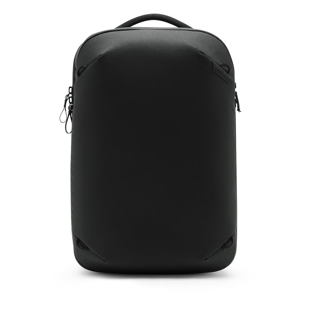 Black backpack on a white background