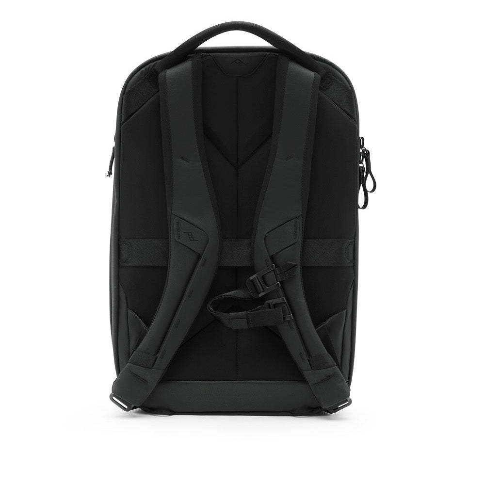 Black backpack on a white background