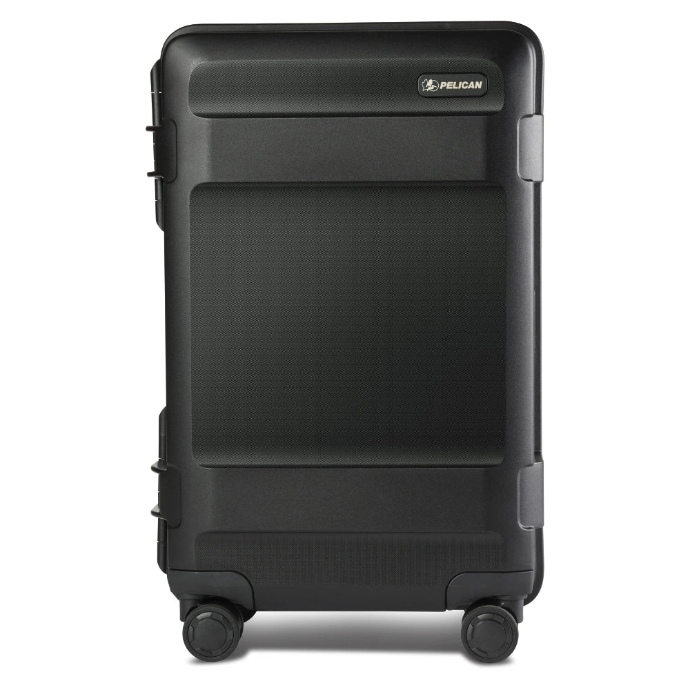 Black suitcase with Pelican logo on a white background