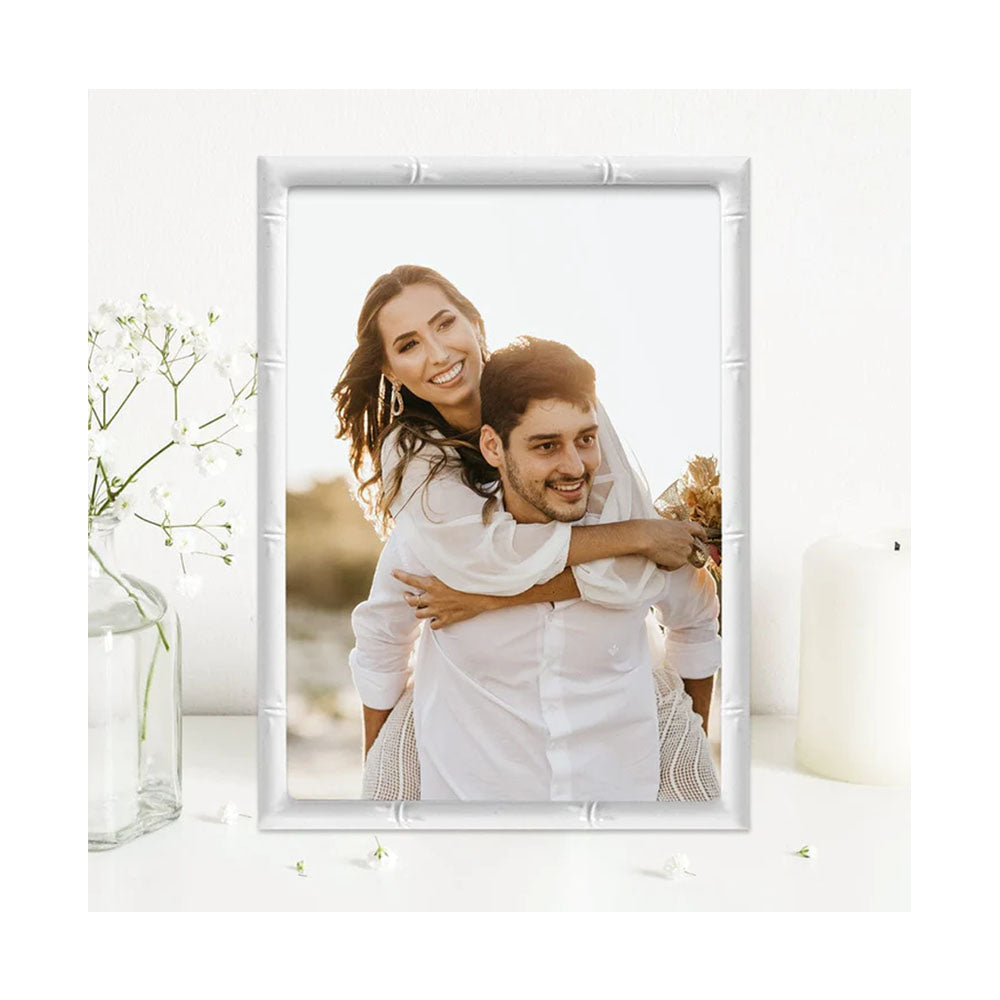 Profile Bamboo White Metal Photo Frame