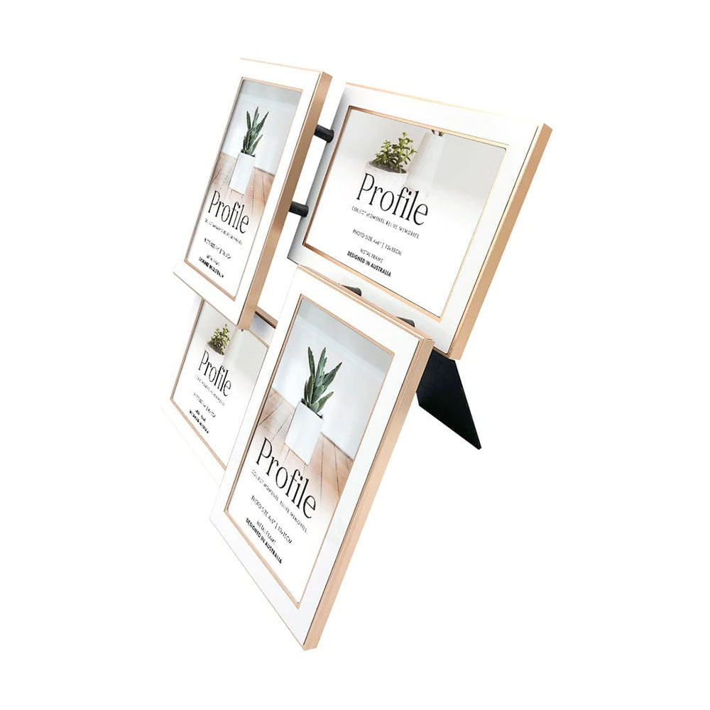 Profile Eternal White/Rose Gold Metal Collage Four Photo Frame 4x6