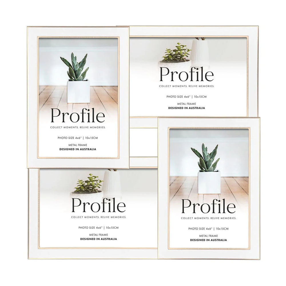 Profile Eternal White/Rose Gold Metal Collage Four Photo Frame 4x6