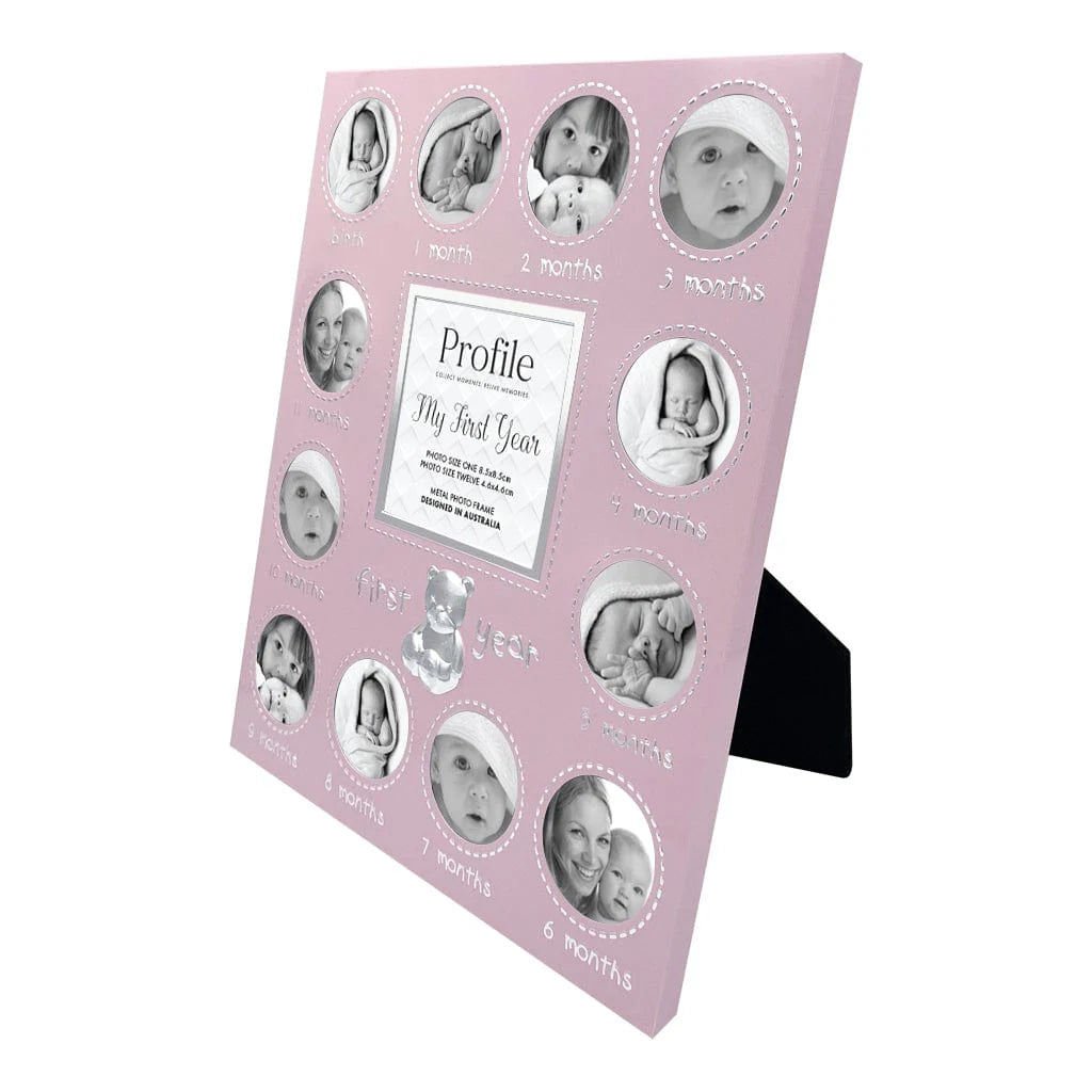Profile FIRST YEAR Pink Metal Baby Frame 13 Photos