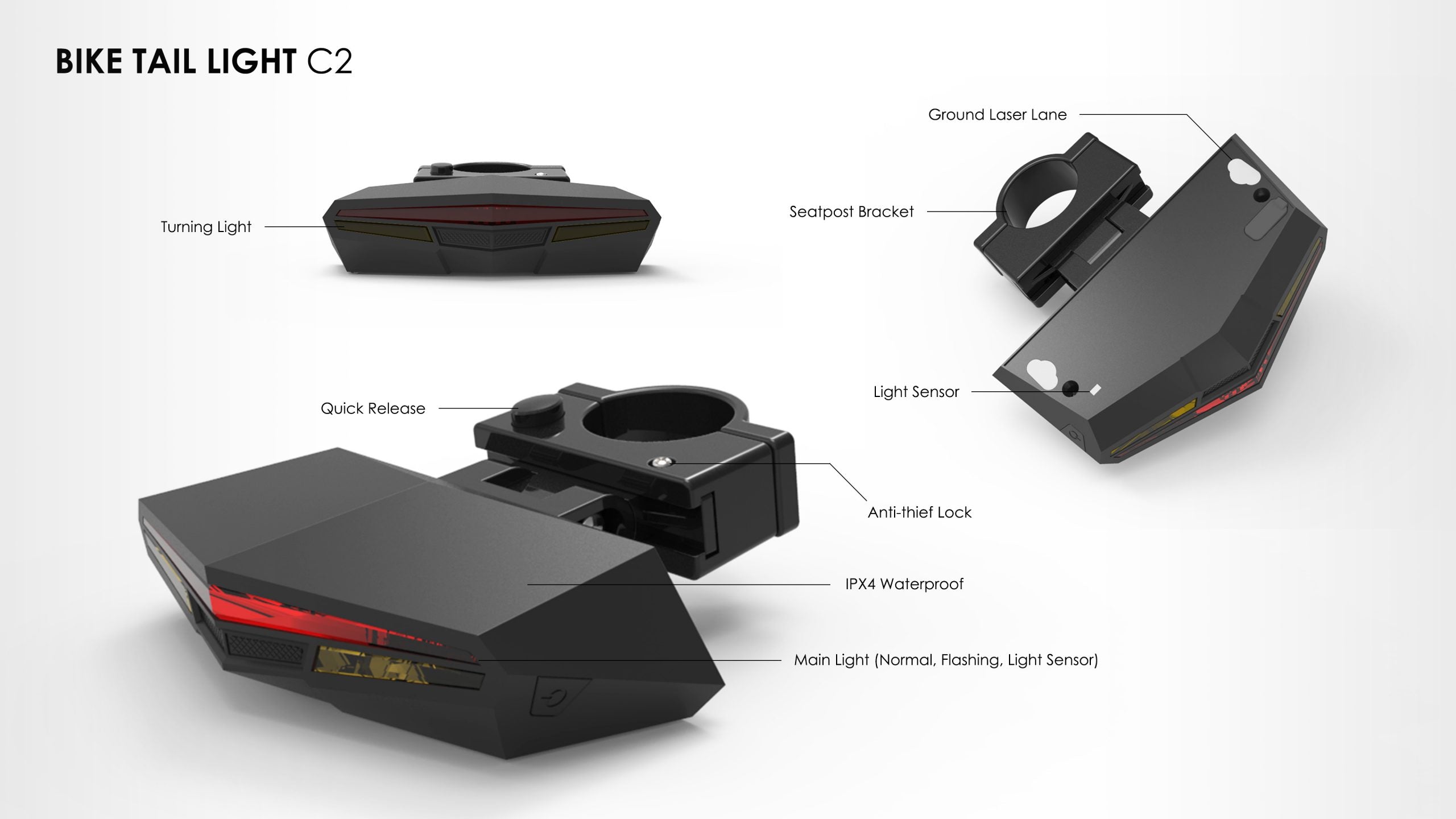 Oricycle C2 Rear Bike Light with Indicator & Virtual Lane