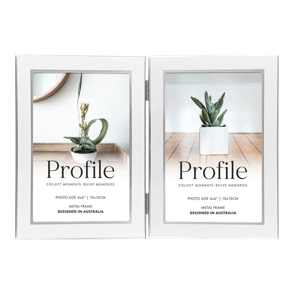 Profile Eternal White Hinged Metal Photo Frame 4x6 Double Vertical