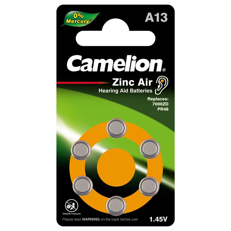 Camelion A13 PR48 Zinc Air Hearing Aid Battery 6 Pack