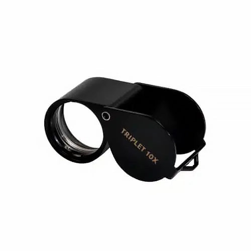 Black triplet magnifier with 'TRIPLET 10X' text on a white background