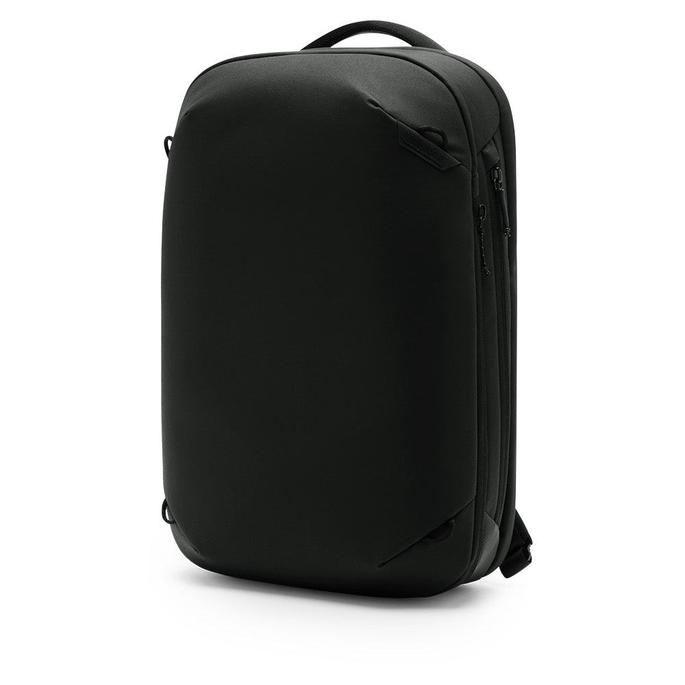 Black backpack on a white background