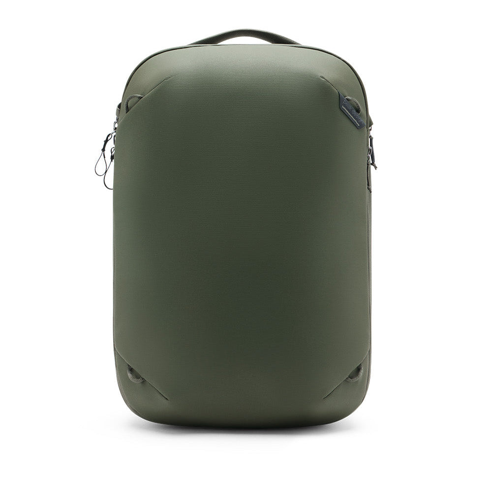 Green backpack on a white background
