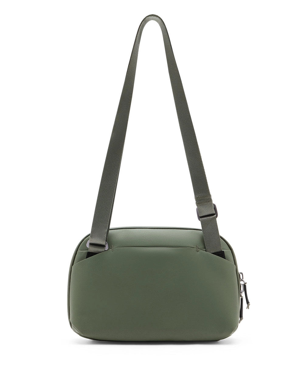 Green shoulder bag with a strap on a white background