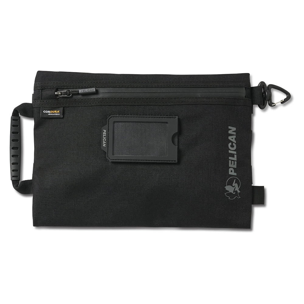 Black Pelican bag with a handle and carabiner on a white background