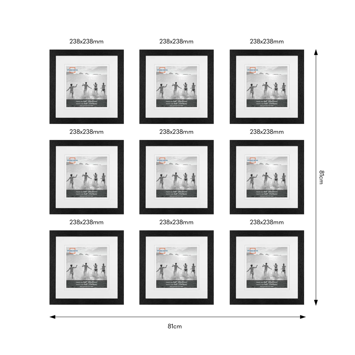 Studio Nova Gallery Wall Square Photo Frame Set (9 Piece) - Black