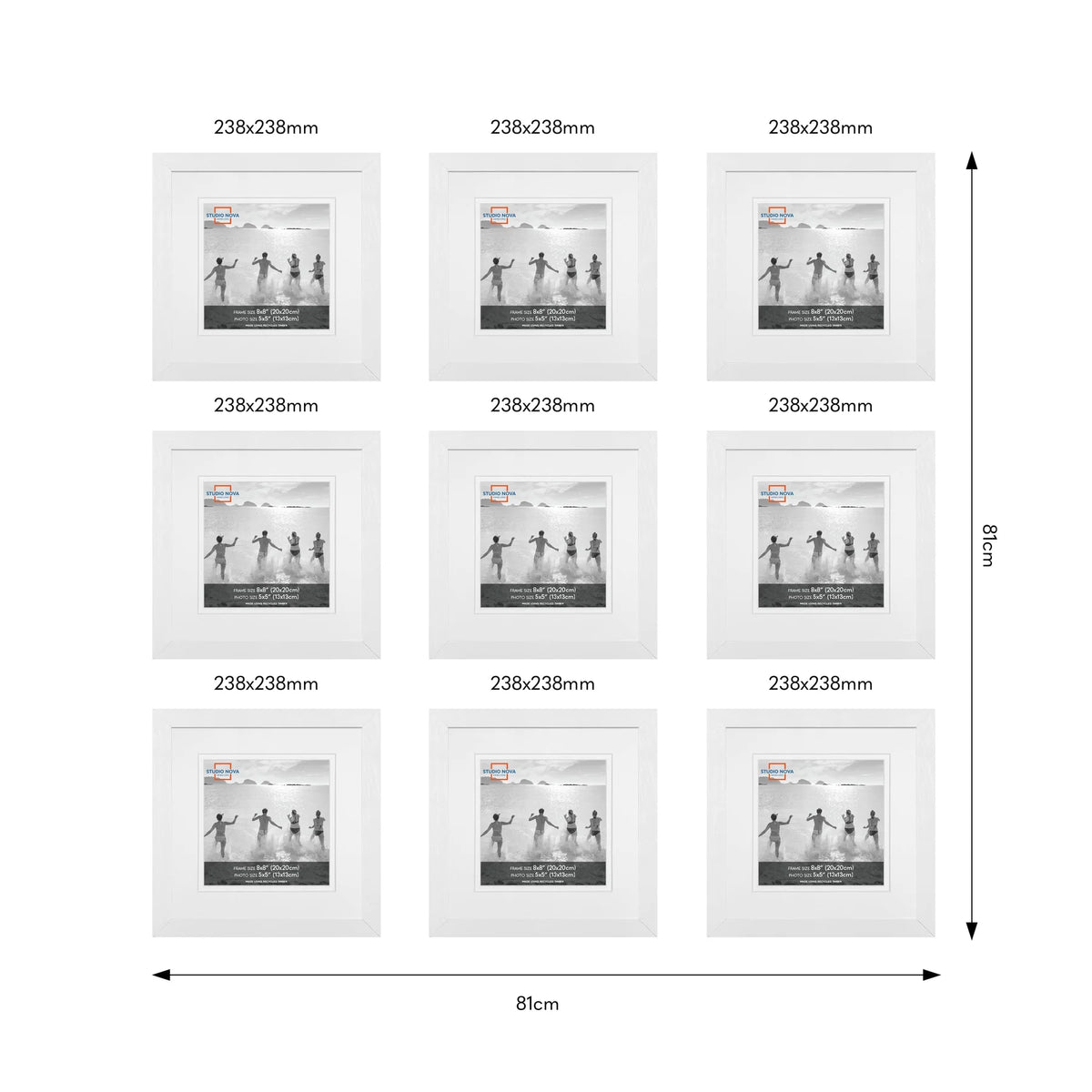 Studio Nova Gallery Wall Square Photo Frame Set (9 Piece) - White