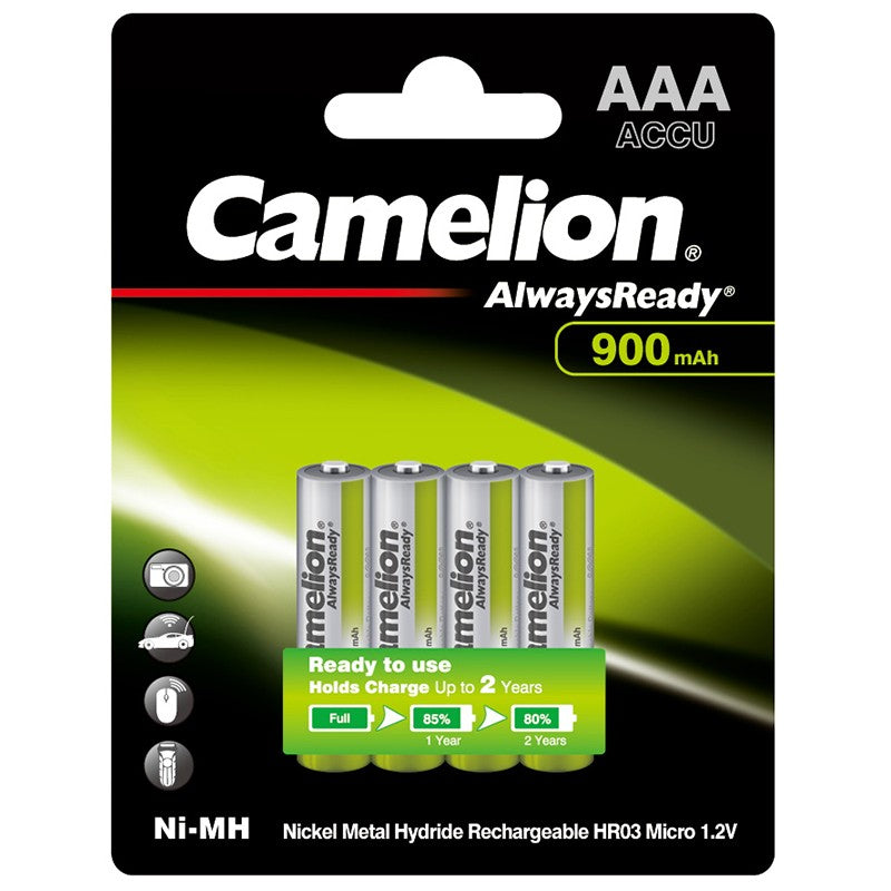 Camelion AlwaysReady Ni-MH Rechargeable Batteries AAA 900MAH 4 Pack with FREE BONUS Charger
