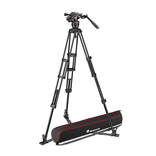 Manfrotto Nitrotech 608 Video Head with Aluminium Twin Tripod with Ground Spreader