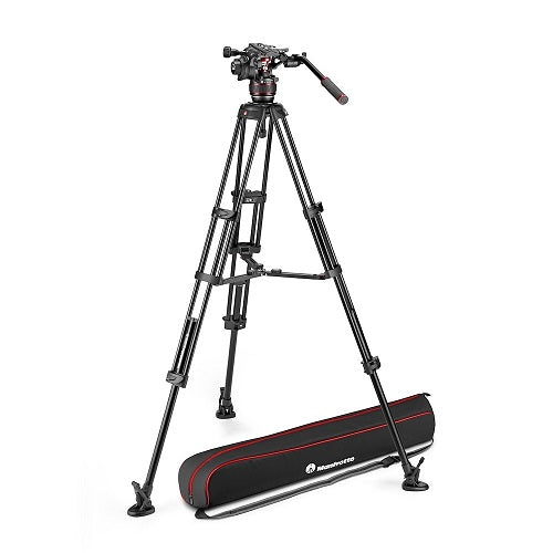 Manfrotto Nitrotech 608 Video Head with Aluminium Twin Tripod with Mid Spreader