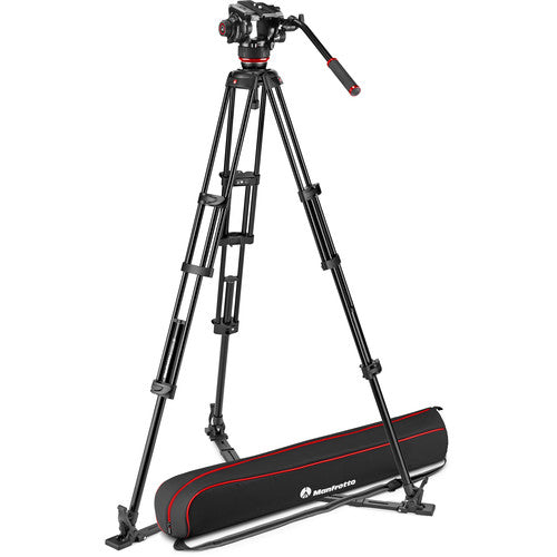 Manfrotto 504X Fluid Video Head with Aluminium Twin Leg Tripod with Ground Spreader