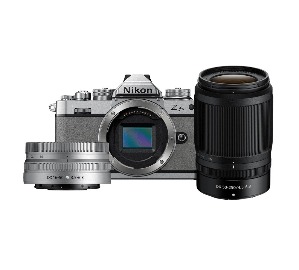 Nikon Z FC Natural Grey with Nikkor Z DX 16-50mm VR Silver & 55-250 VR Black