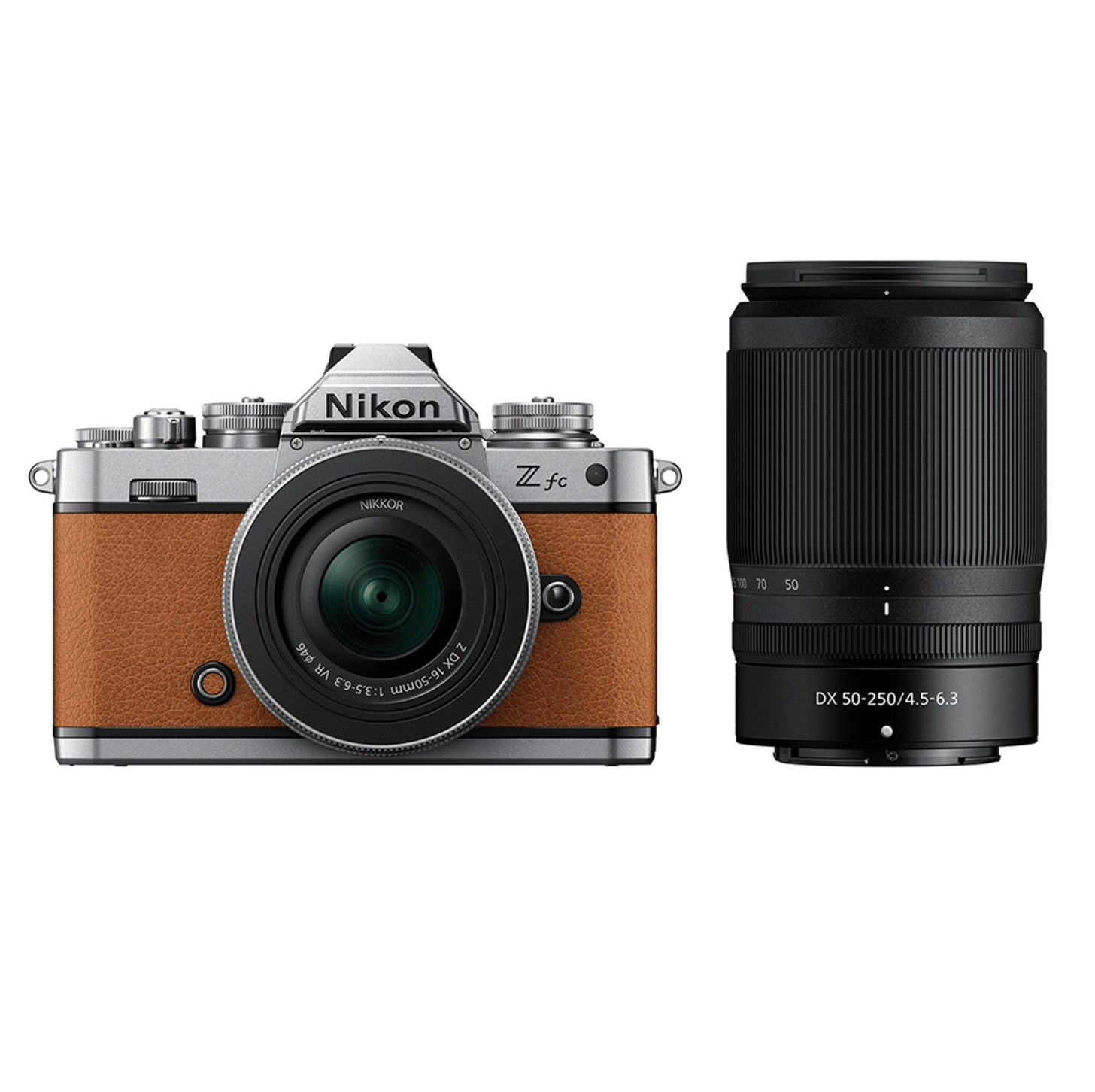 Nikon Z FC Amber Brown with Nikkor Z DX 16-50mm VR Silver & 55-250 VR Black