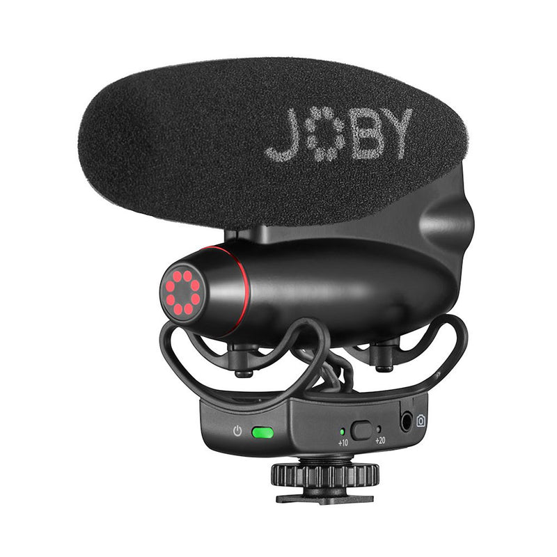 Joby Wavo Pro DS microphone. On-Camera microphone with LEDs, safe track, low-cut filter, USB-C charge, and high-quality audio