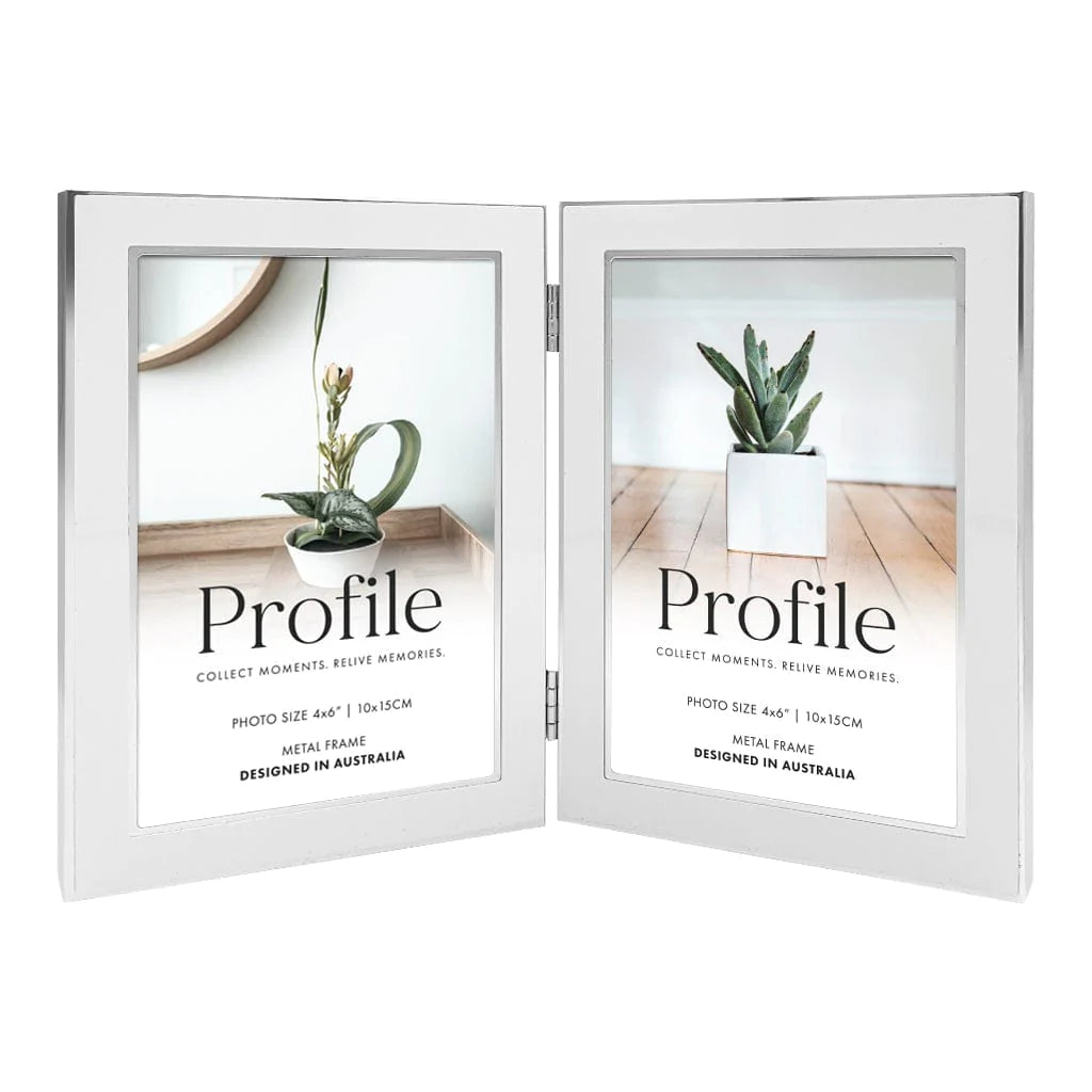 Profile Eternal White Hinged Metal Photo Frame 4x6 Double Vertical